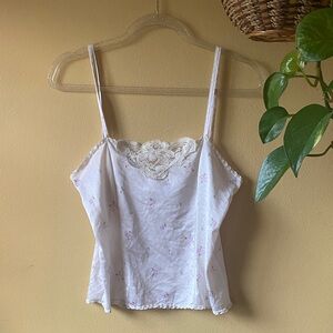 Vintage Satin Floral Lace Trim Cami Top